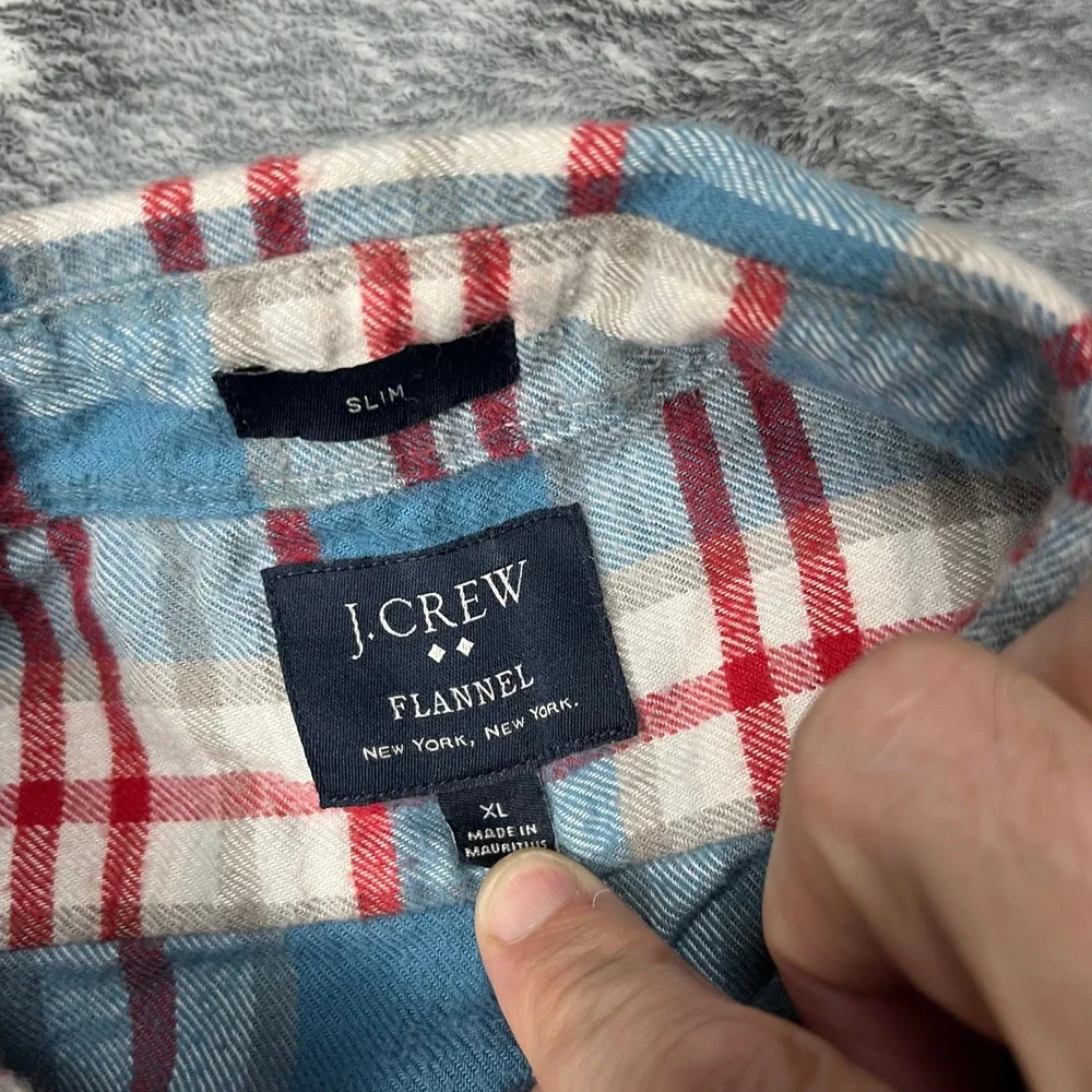 J Crew Flannel Slim Fit Plaid Shirt Blue Red XL Mens Long Sleeve 92937 FA15